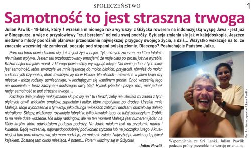 Relacje z podróży Juliana Pawlika w miesięczniku Moje Giżycko